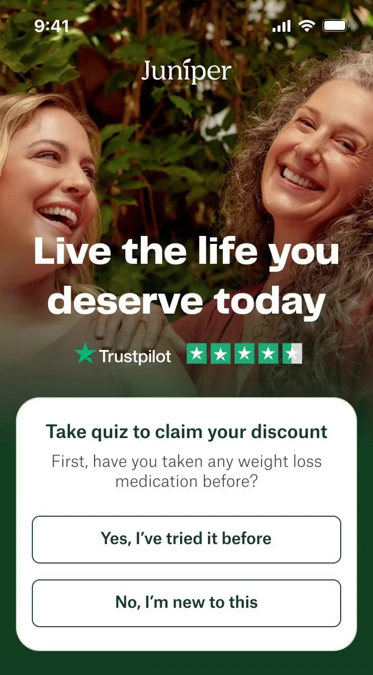 Squeeze page — take the quiz to claim your discount, opening with a low-stakes question