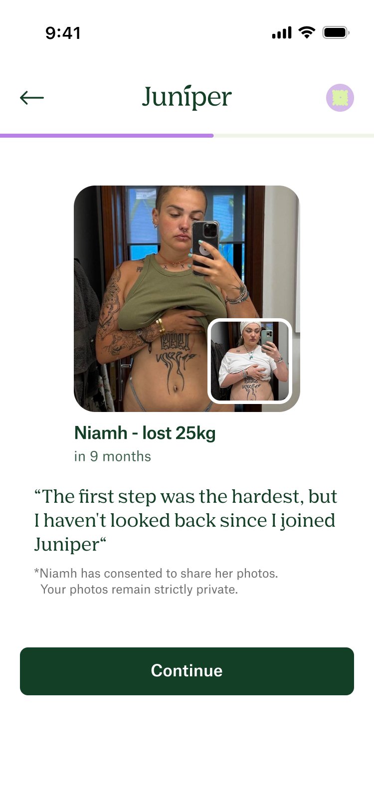 Niamh lost 25 kg in 9 months — a consented member story shown mid-verification to steady the most exposed moment